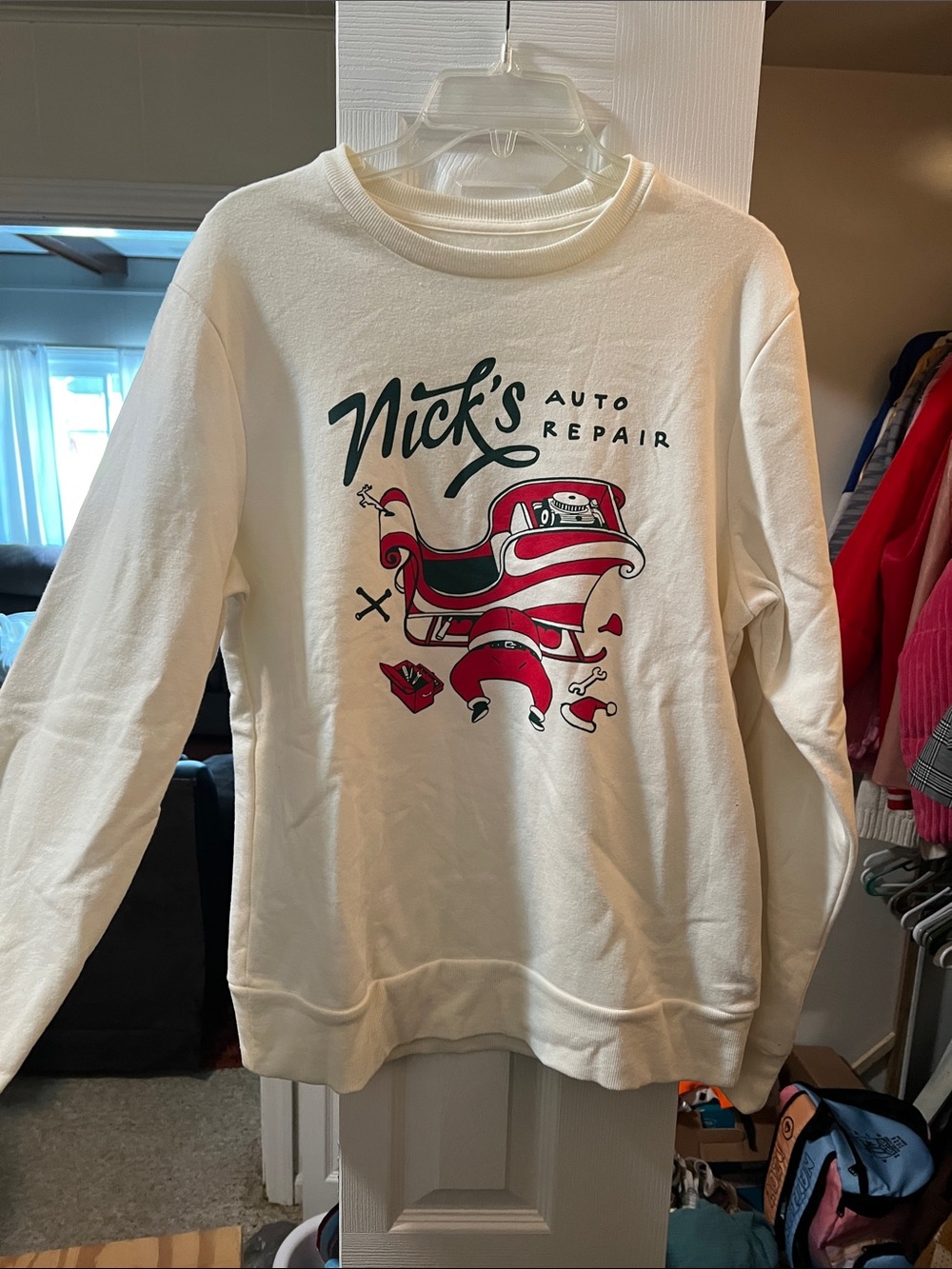 Old Navy Cream Crewneck Sweatshirt with Red Graphic